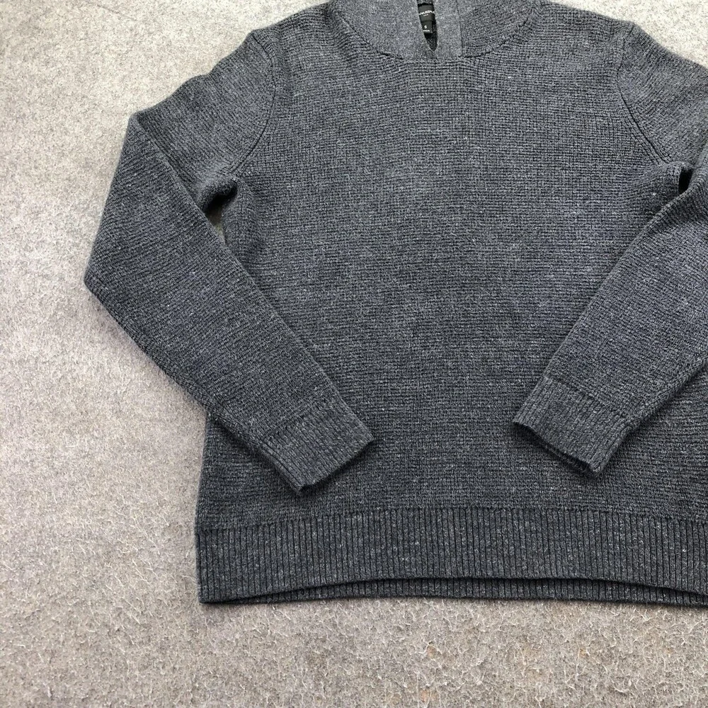 Banana Republic Sweater Mens Small Gray Hooded Knit V Neck Pullover Casual Warm